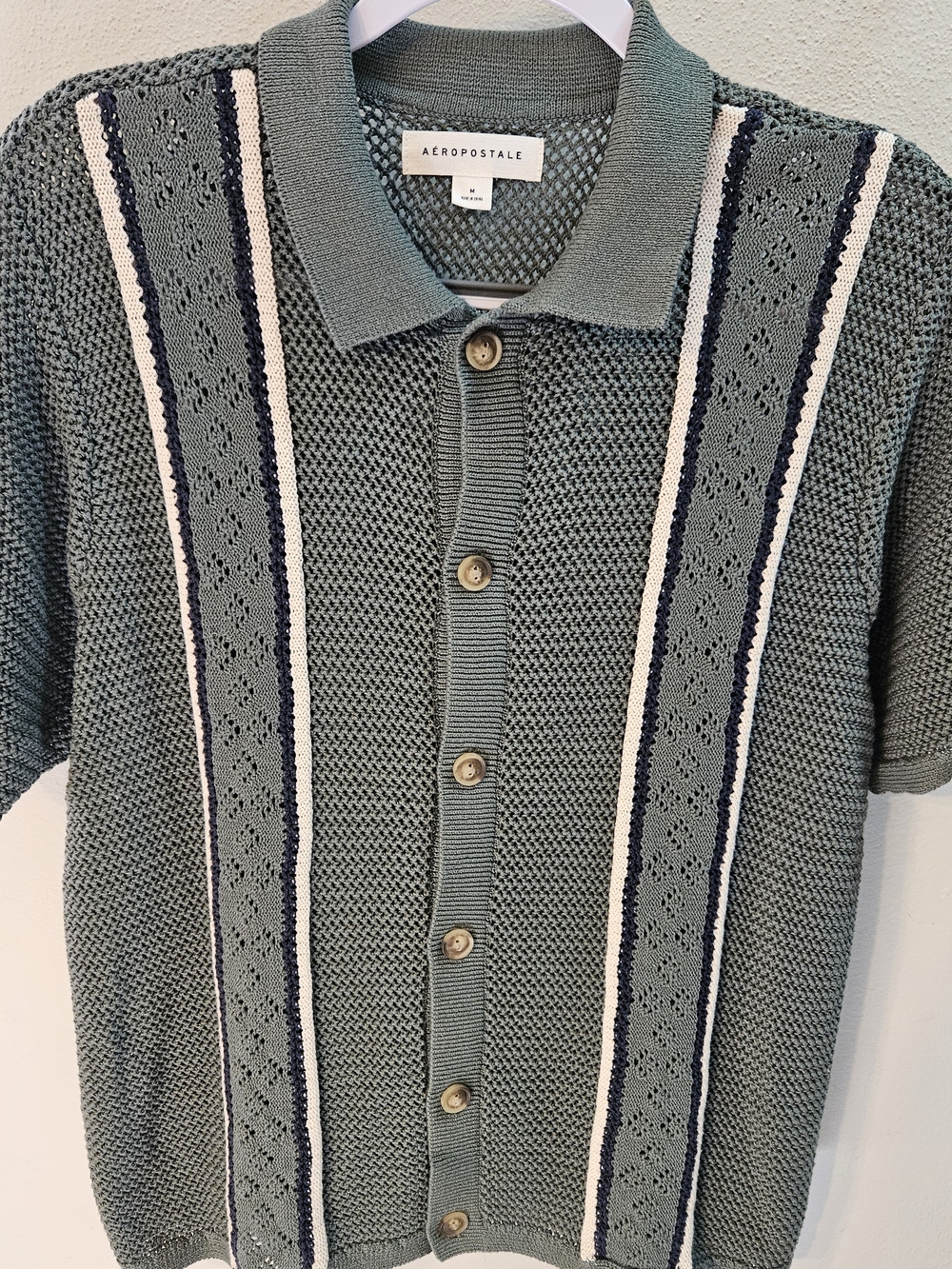 Aeropostale Men's Sz M Sage Green Knit Short-Sleeve Polo